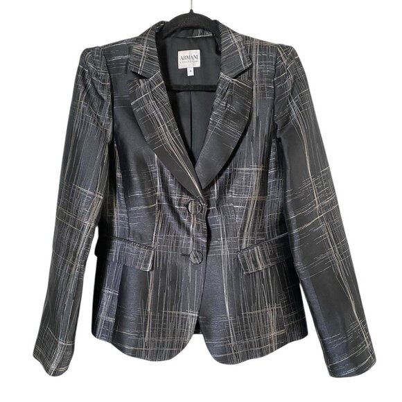 Armani Collezioni Jackets & Blazers - Armani Collezioni Womens Black Silver Metallic Abstract Statement Blazer Size 8